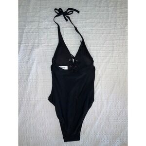 NWT Adore Me Black Halter Lace Up One Piece Swimsuit -‎ Women's Size S